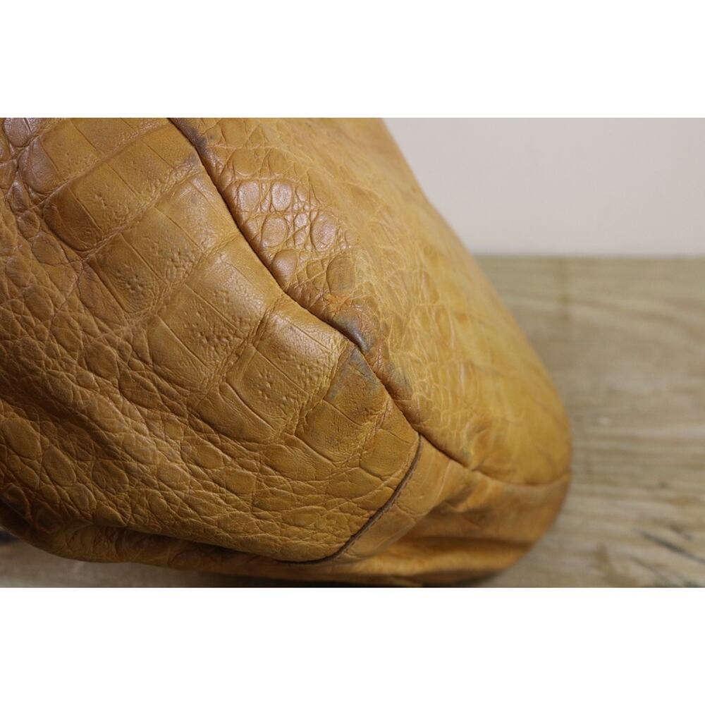 Brahmin HOBO TOTE Croc Embossed L JACQUELINE Brown Yellow Leather Shoulder Bag - Picture 13 of 16